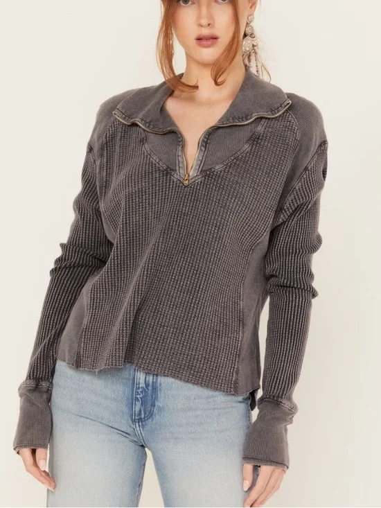 FREE PEOPLE WOMEN'S ASHTON ZIP THERMAL LONG SLEEVE PULLOVER - Picture 1 of 9